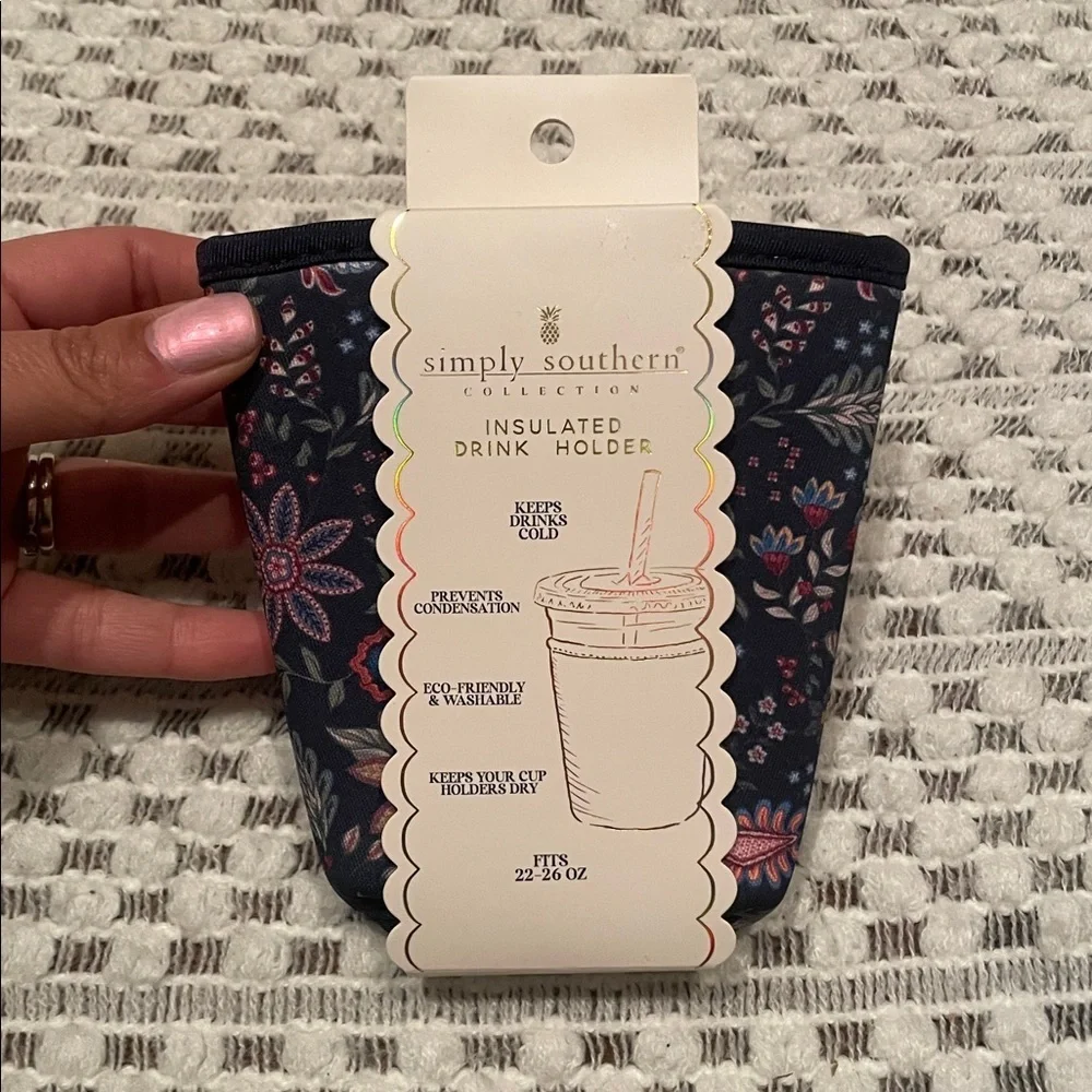 NWT Simply Southern Floral Keychain and Insulated Drink Holder Set - Navy